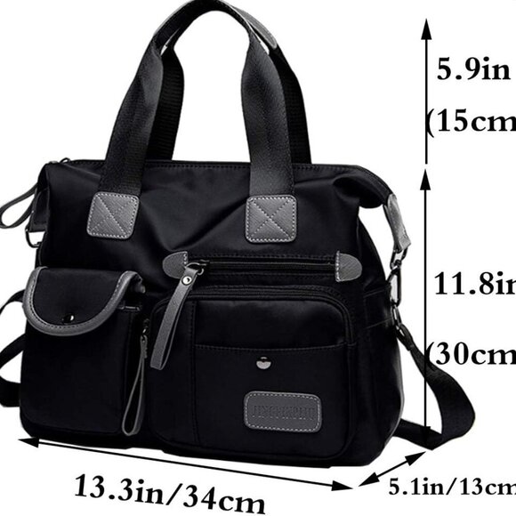 Women Ladies Black Nylon Multi-pocket Hobo & Crossbody Handbag with Adjustable S - Picture 2 of 2